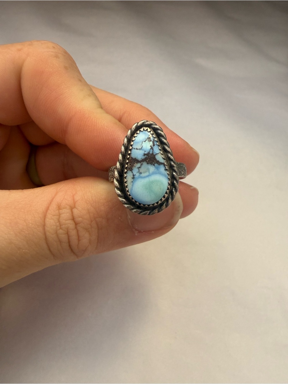 Sterling Silver Teardrop Turquoise Ring - Blue Stone